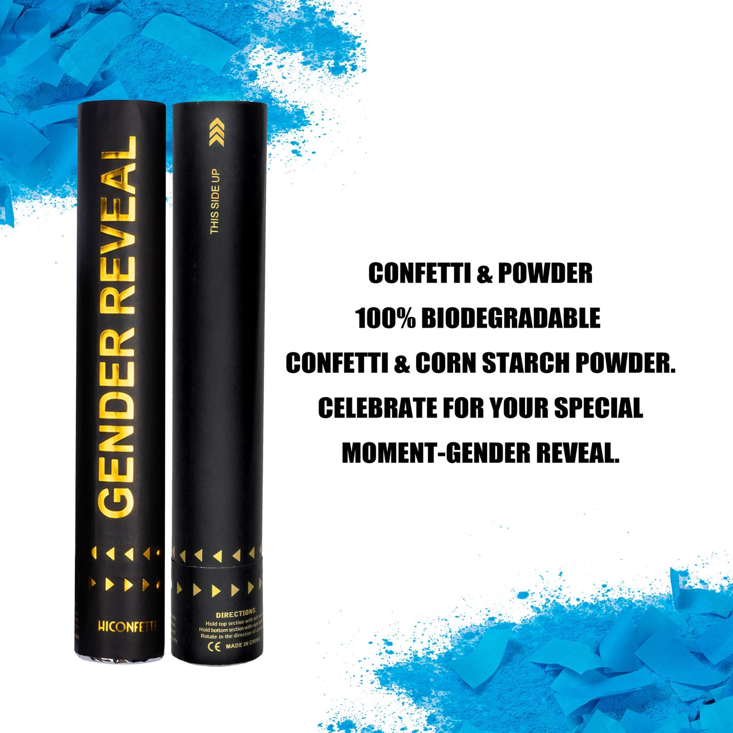 HICONFETTI ™ Gender Reveal Baby Shower Confetti Powder Cannon 4-Blue