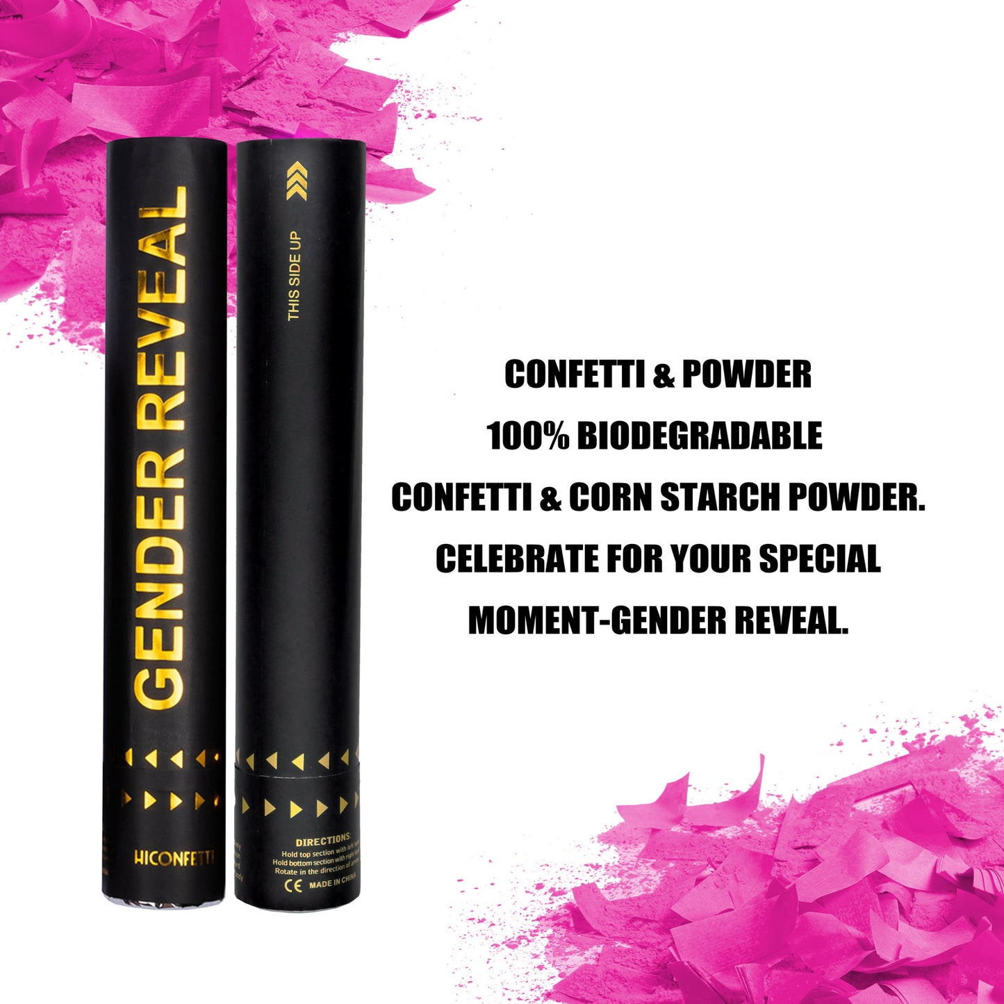HICONFETTI ™ Gender Reveal Baby Shower Confetti Powder Cannon 4-Pink