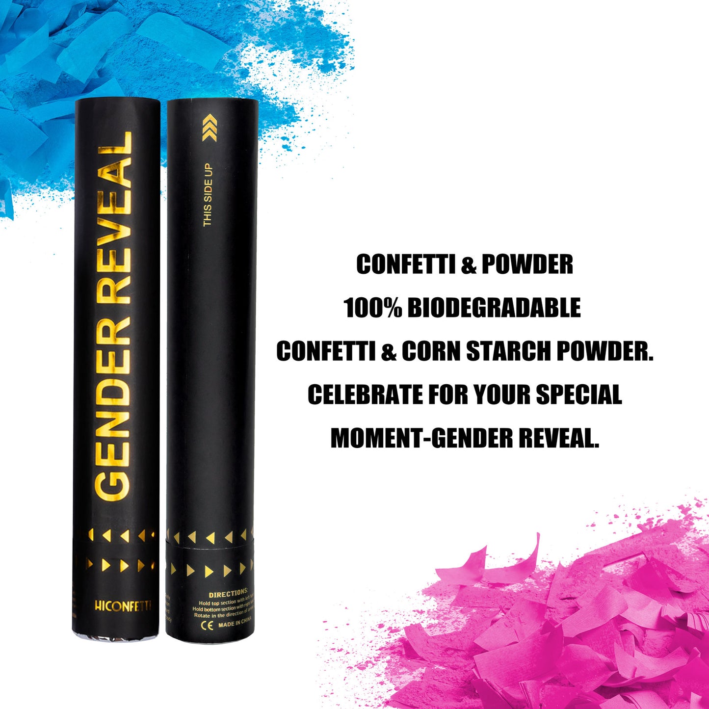 HICONFETTI ™ Gender Reveal Baby Shower Confetti Powder Cannon 4-Pack