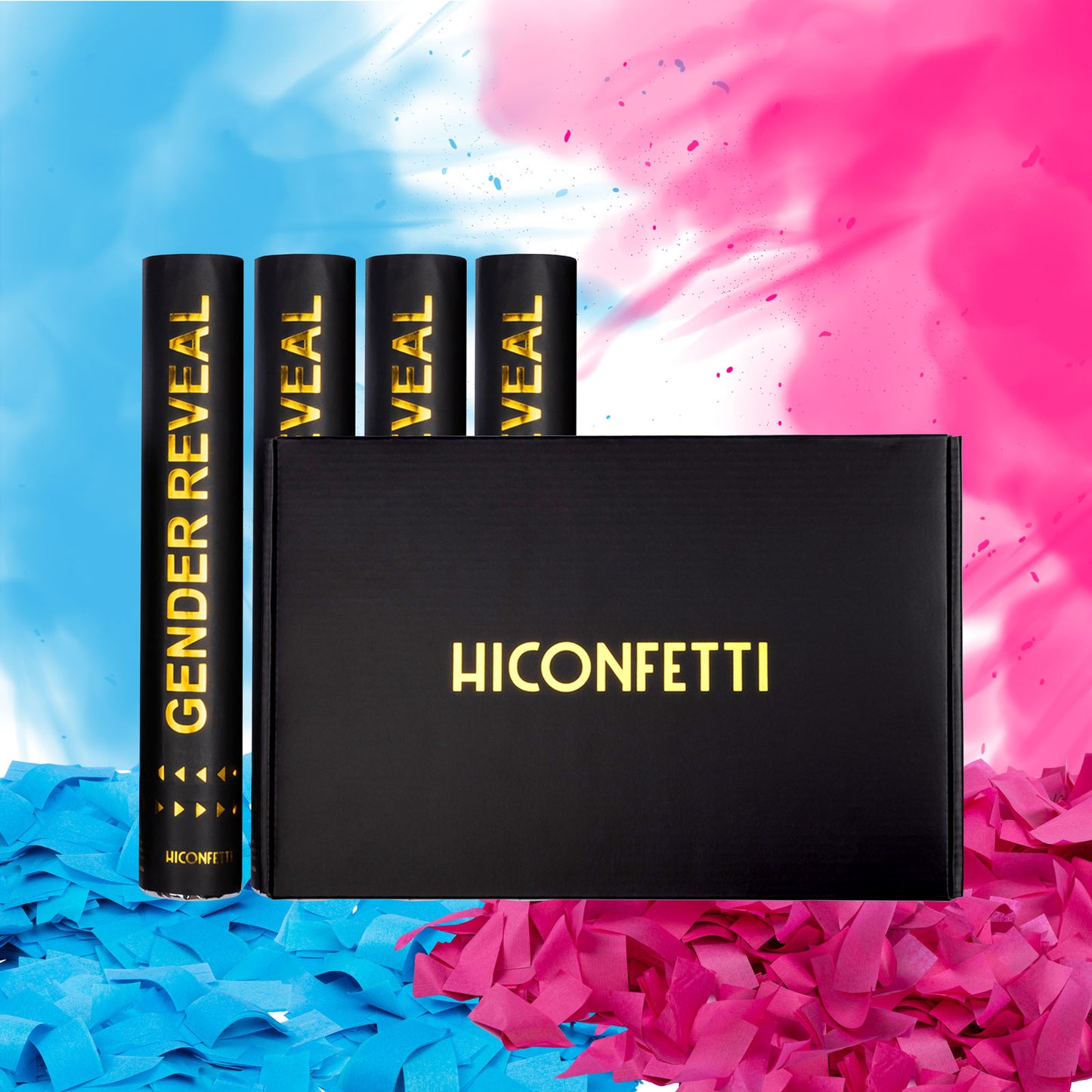 HICONFETTI  ™ Gender Reveal Baby Shower Confetti Powder Cannon 4-Pack