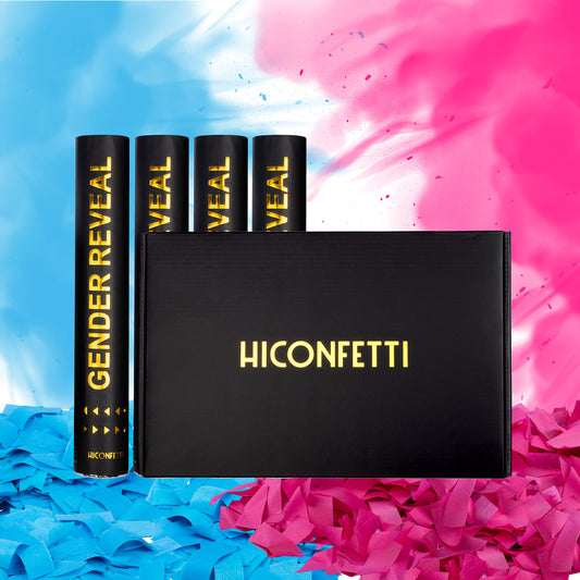 HICONFETTI  ™ Gender Reveal Baby Shower Confetti Powder Cannon 4-Pack